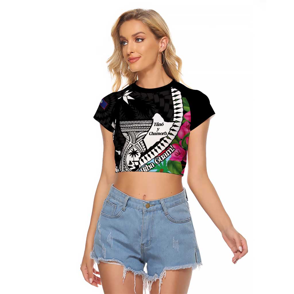 Biba Guam Liberation Day Raglan Cropped T Shirt Tano y Chamoru Latte Stone Black LT14 Female Black - Polynesian Pride