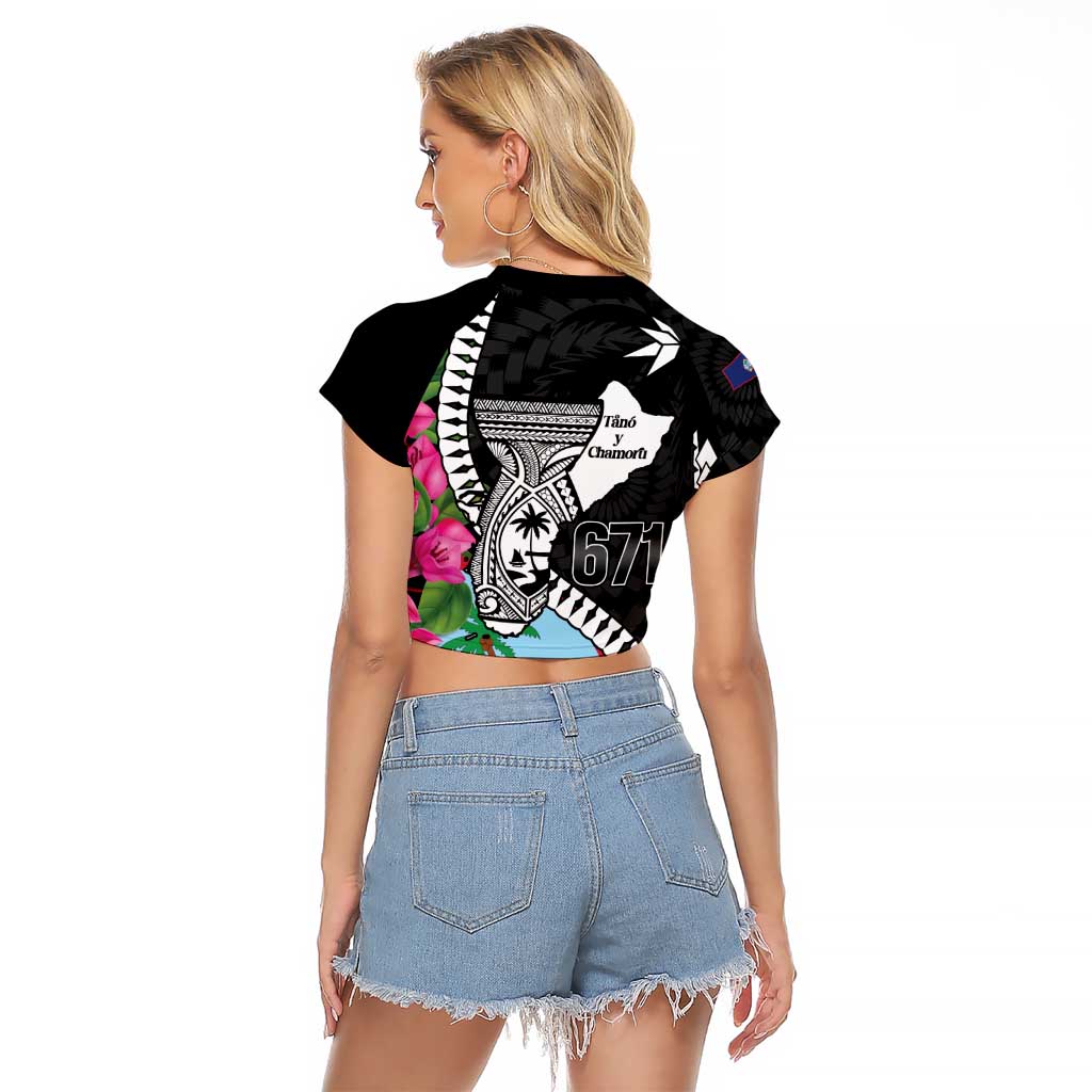 Biba Guam Liberation Day Raglan Cropped T Shirt Tano y Chamoru Latte Stone Black LT14 - Polynesian Pride