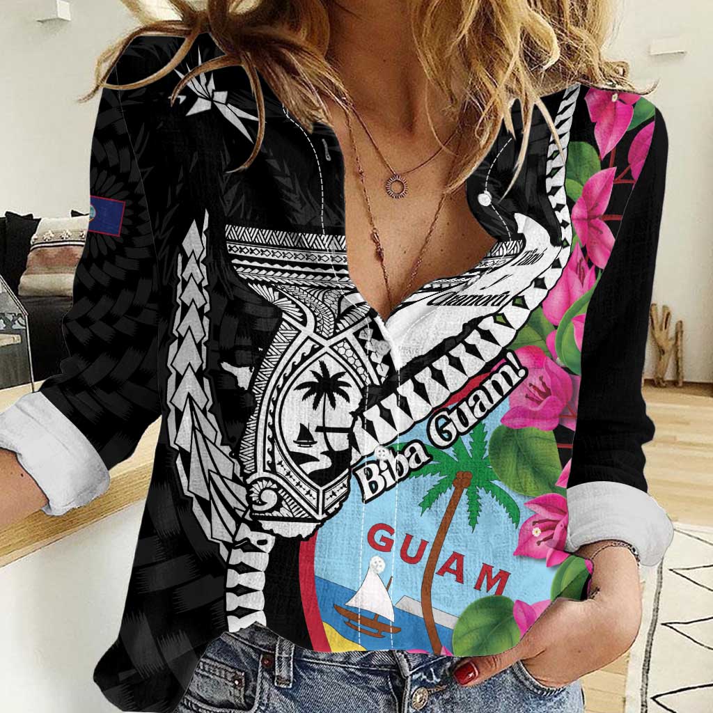 Biba Guam Liberation Day Women Casual Shirt Tano y Chamoru Latte Stone Black