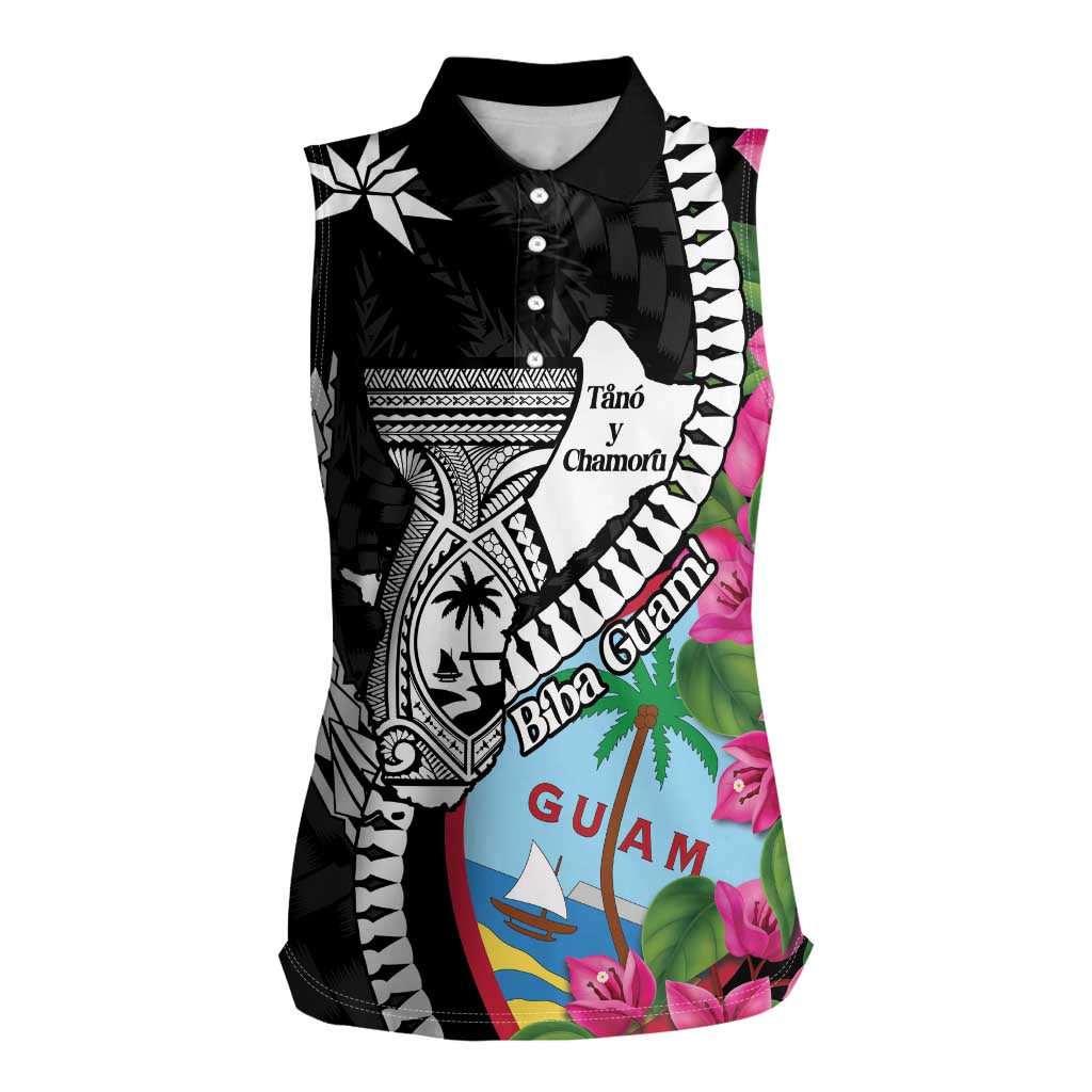 Biba Guam Liberation Day Women Sleeveless Polo Shirt Tano y Chamoru Latte Stone Black