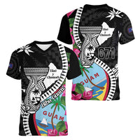 Biba Guam Liberation Day Women V-Neck T-Shirt Tano y Chamoru Latte Stone Black