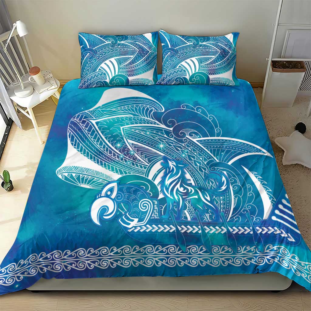 Kuri Dog Waka New Zealand Matariki Bedding Set Ocean Sharks Maori Tattoo