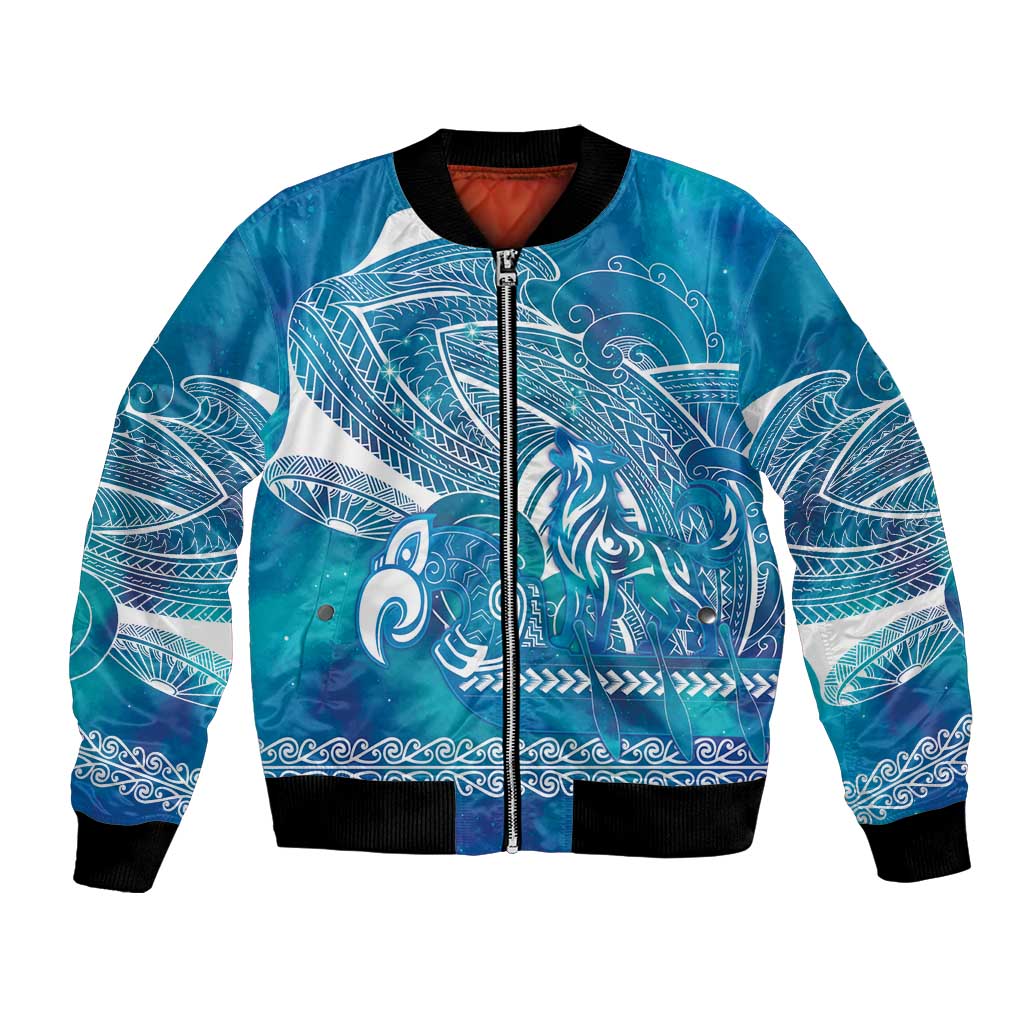 Kuri Dog Waka New Zealand Matariki Bomber Jacket Ocean Sharks Maori Tattoo