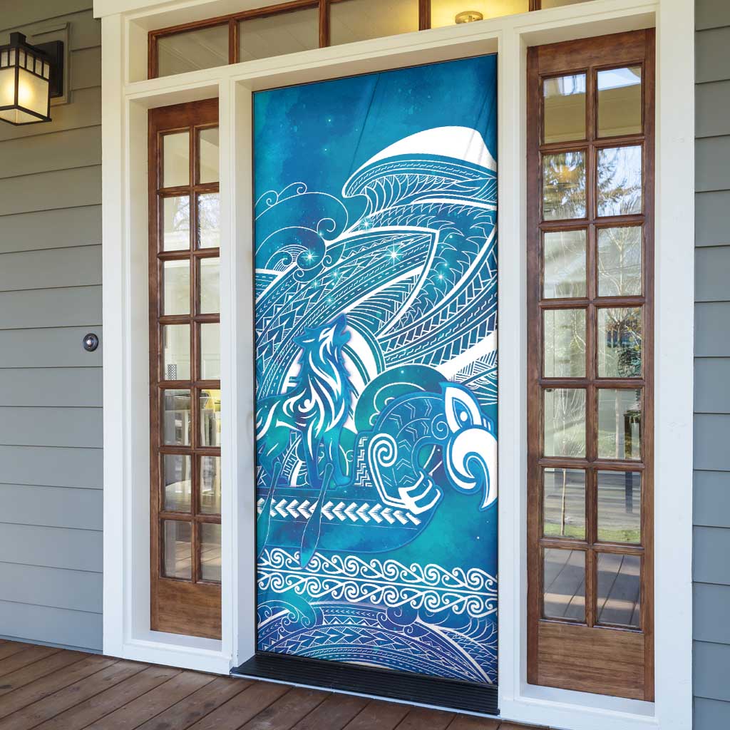 Kuri Dog Waka New Zealand Matariki Door Cover Ocean Sharks Maori Tattoo