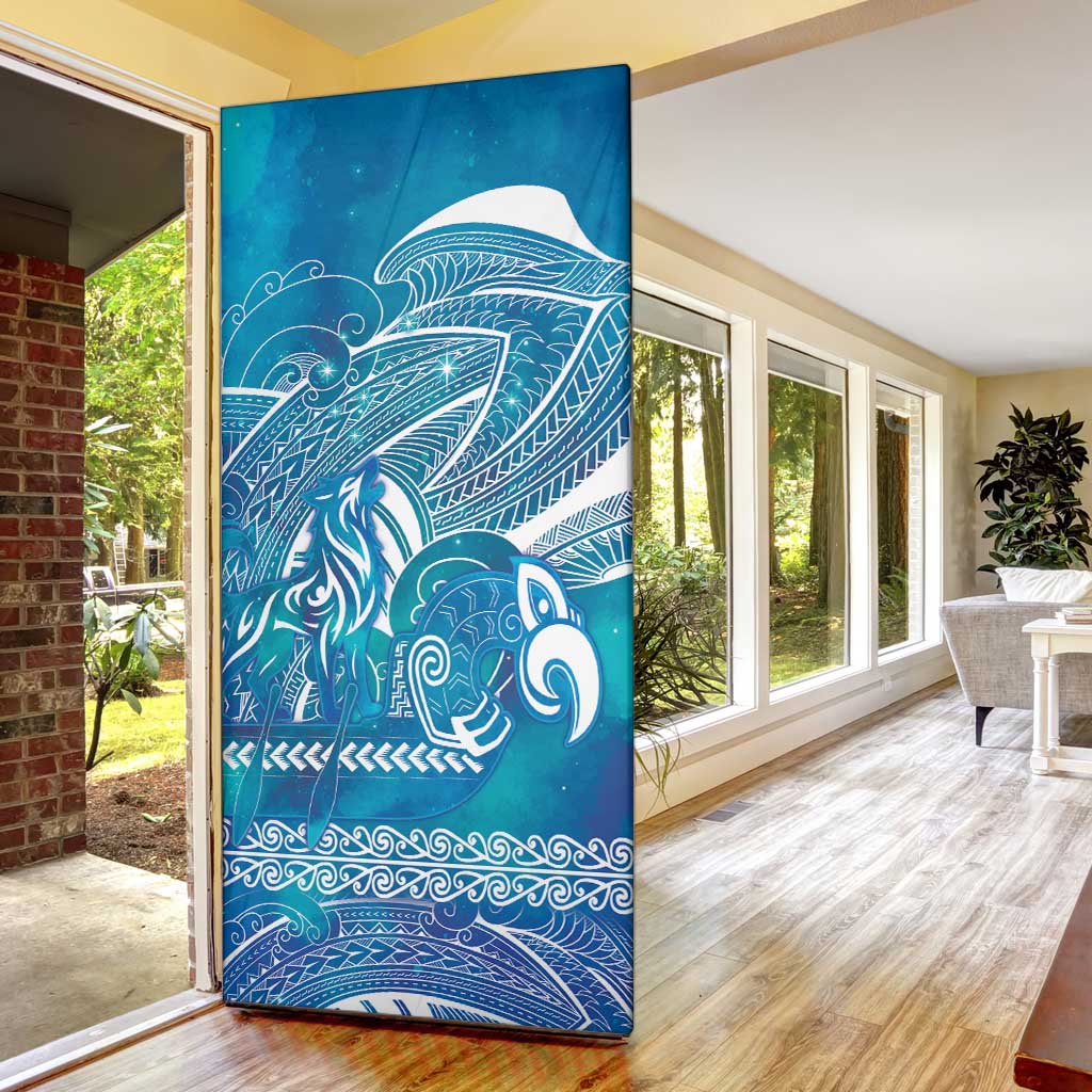 Kuri Dog Waka New Zealand Matariki Door Cover Ocean Sharks Maori Tattoo