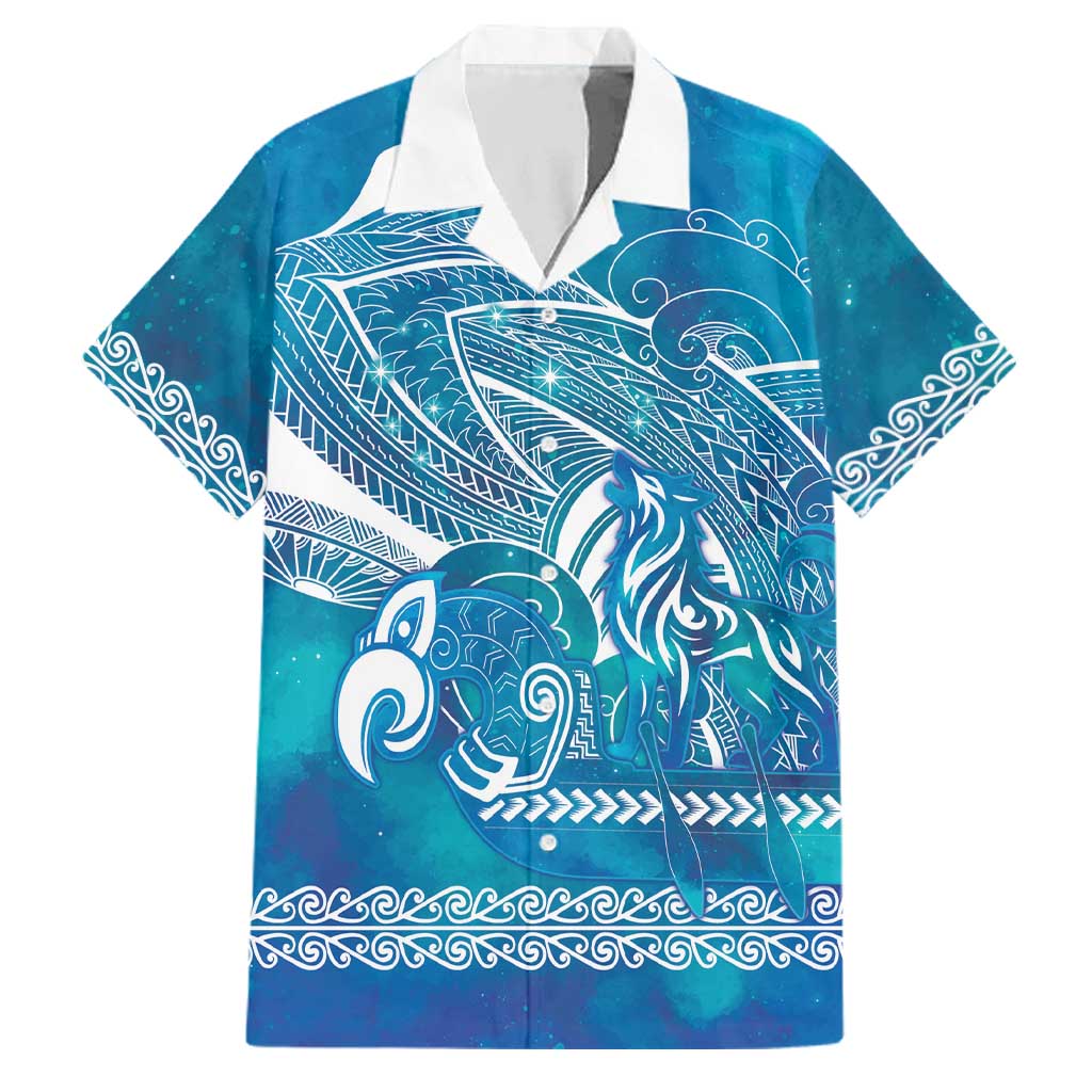 Kuri Dog Waka New Zealand Matariki Family Matching Off The Shoulder Long Sleeve Dress and Hawaiian Shirt Ocean Sharks Maori Tattoo