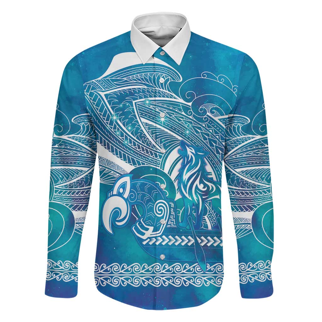 Kuri Dog Waka New Zealand Matariki Family Matching Off Shoulder Short Dress and Hawaiian Shirt Ocean Sharks Maori Tattoo