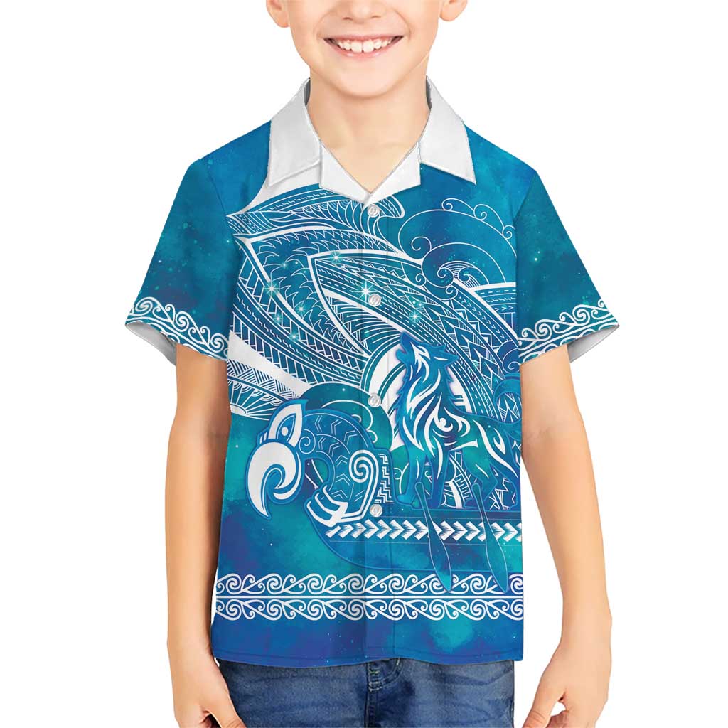 Kuri Dog Waka New Zealand Matariki Family Matching Puletasi and Hawaiian Shirt Ocean Sharks Maori Tattoo