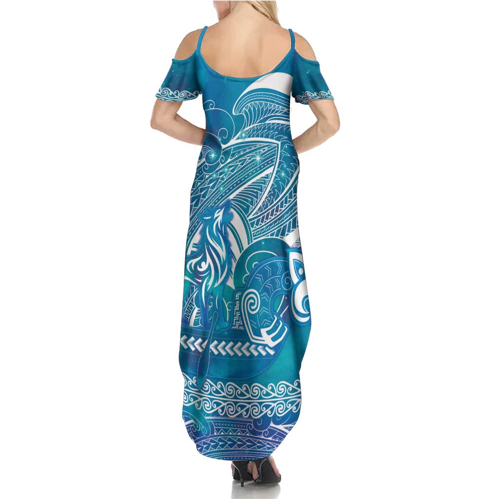 Kuri Dog Waka New Zealand Matariki Family Matching Summer Maxi Dress and Hawaiian Shirt Ocean Sharks Maori Tattoo