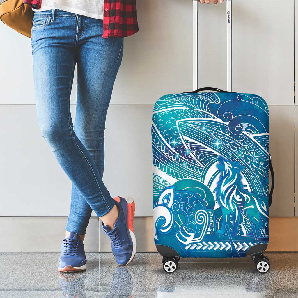 Kuri Dog Waka New Zealand Matariki Luggage Cover Ocean Sharks Maori Tattoo