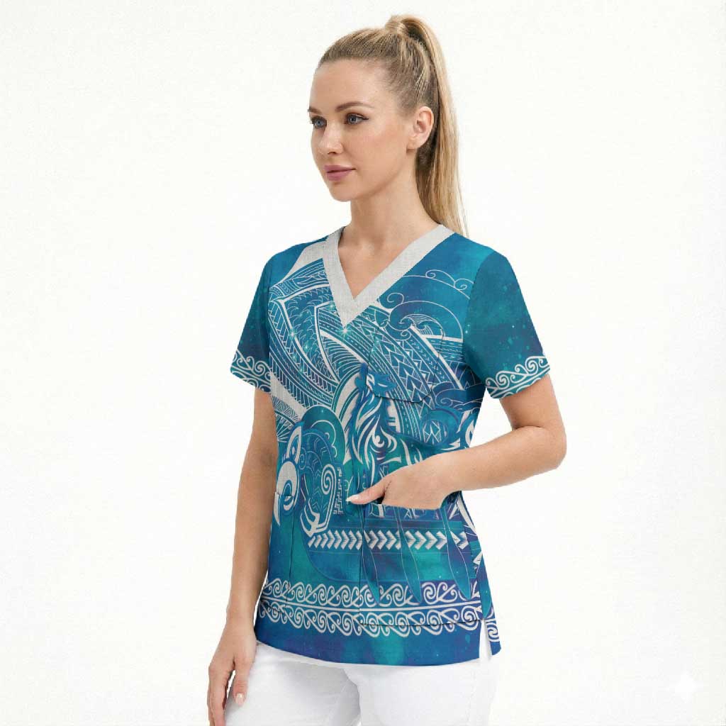Kuri Dog Waka New Zealand Matariki Scrub Top Ocean Sharks Maori Tattoo
