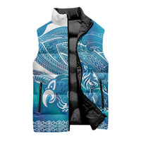 Kuri Dog Waka New Zealand Matariki Sleeveless Puffer Jacket Ocean Sharks Maori Tattoo