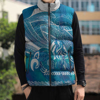 Kuri Dog Waka New Zealand Matariki Sleeveless Puffer Jacket Ocean Sharks Maori Tattoo