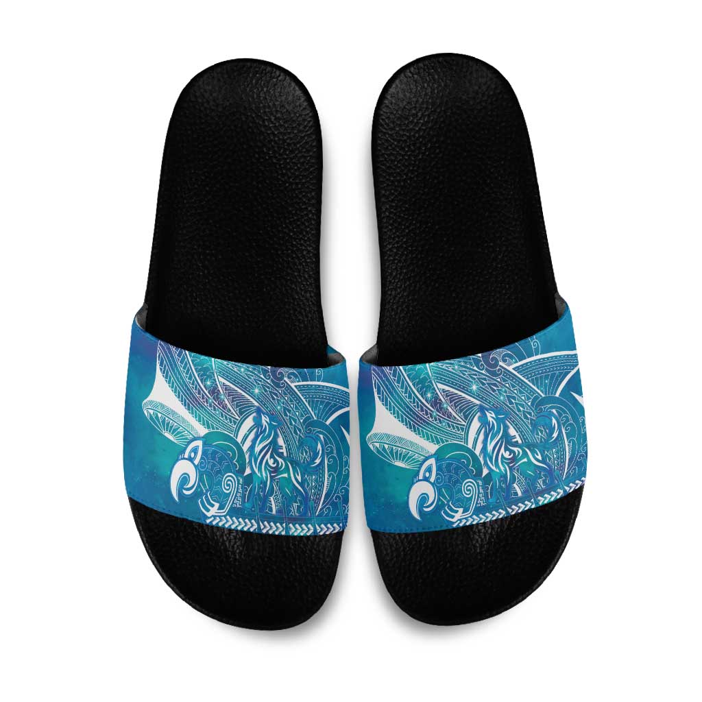 Kuri Dog Waka New Zealand Matariki Slide Sandals Ocean Sharks Maori Tattoo