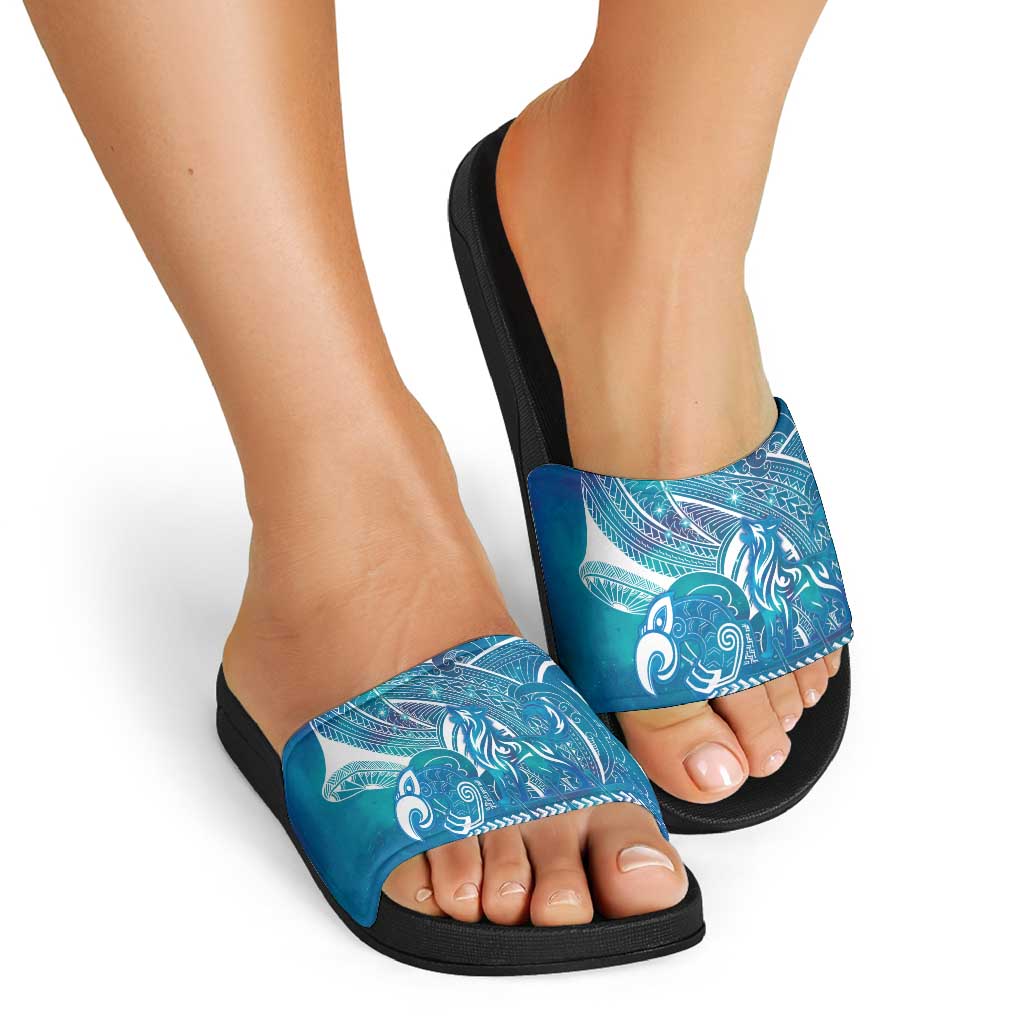 Kuri Dog Waka New Zealand Matariki Slide Sandals Ocean Sharks Maori Tattoo