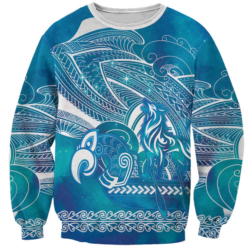 Kuri Dog Waka New Zealand Matariki Sweatshirt Ocean Sharks Maori Tattoo