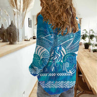 Kuri Dog Waka New Zealand Matariki Women Casual Shirt Ocean Sharks Maori Tattoo LT14 - Polynesian Pride
