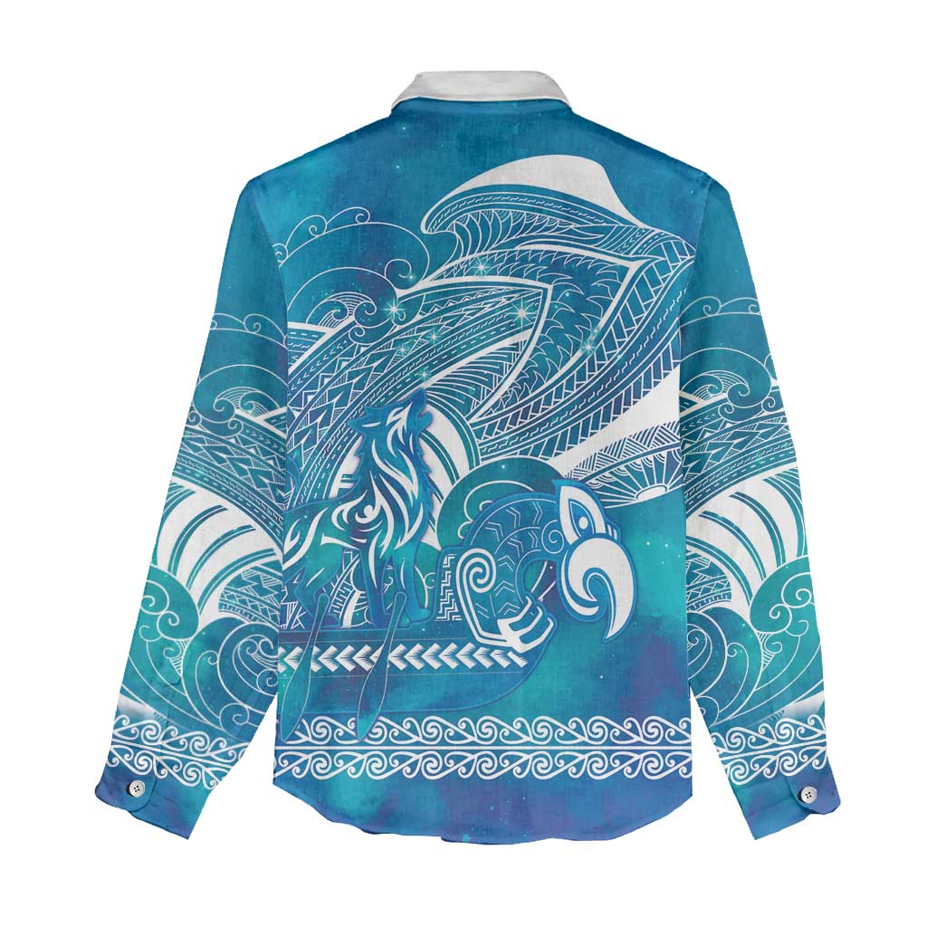 Kuri Dog Waka New Zealand Matariki Women Casual Shirt Ocean Sharks Maori Tattoo LT14 - Polynesian Pride