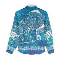 Kuri Dog Waka New Zealand Matariki Women Casual Shirt Ocean Sharks Maori Tattoo LT14 - Polynesian Pride