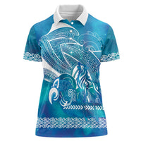 Kuri Dog Waka New Zealand Matariki Women Polo Shirt Ocean Sharks Maori Tattoo LT14 Female Blue - Polynesian Pride