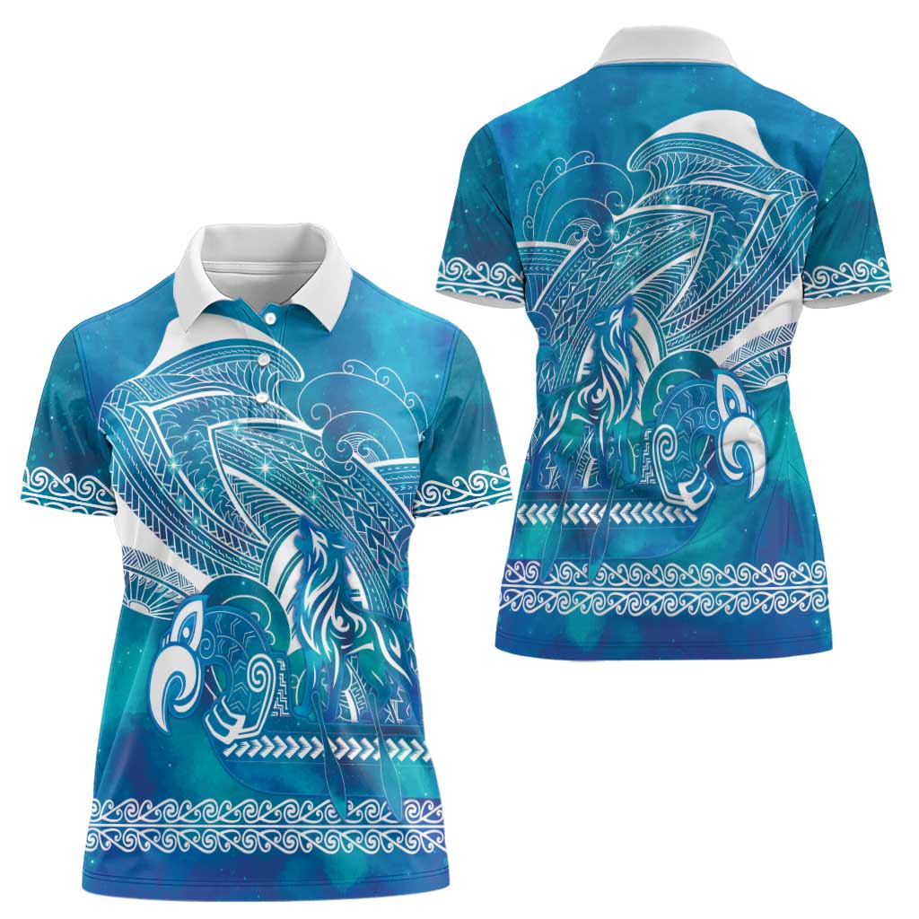 Kuri Dog Waka New Zealand Matariki Women Polo Shirt Ocean Sharks Maori Tattoo LT14 - Polynesian Pride