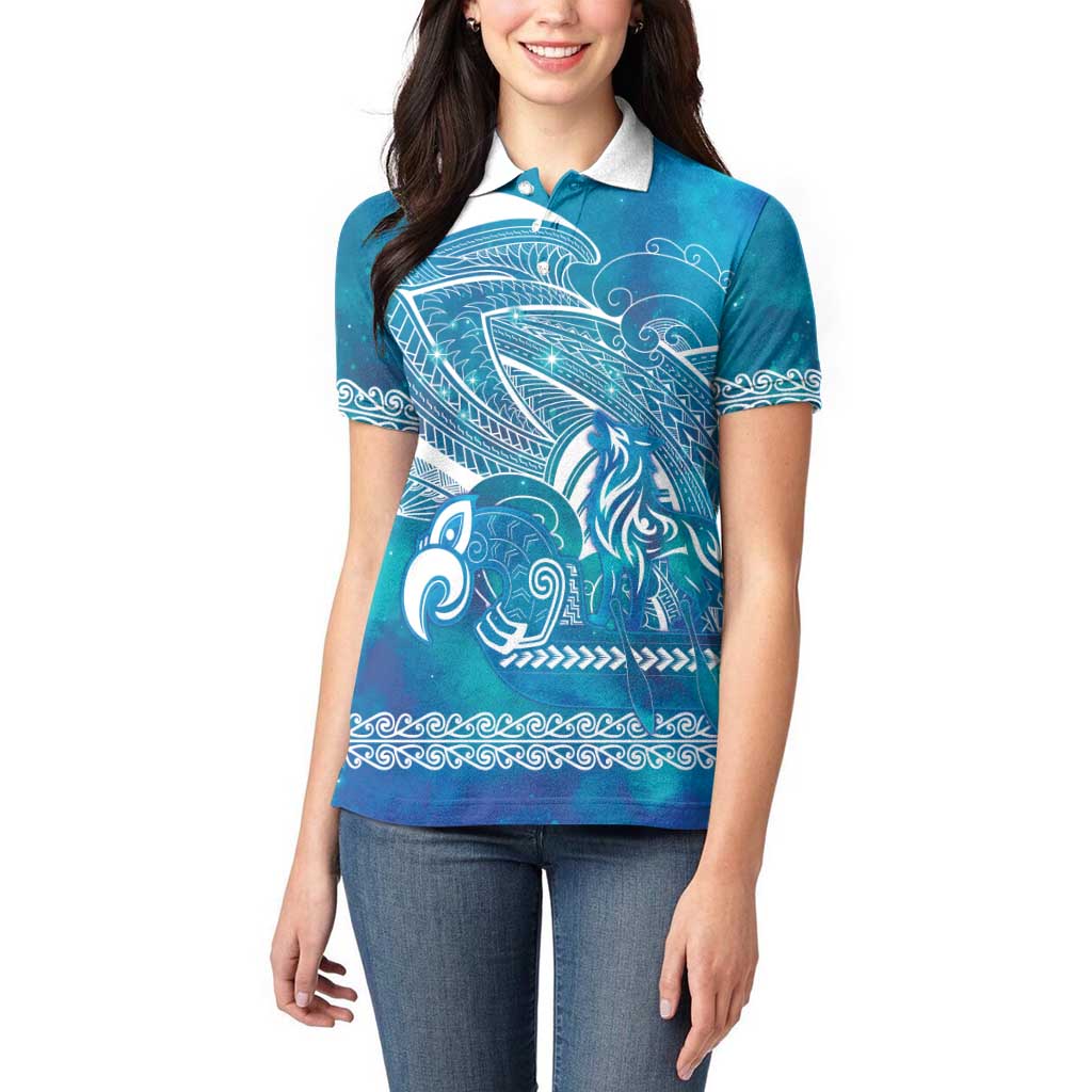 Kuri Dog Waka New Zealand Matariki Women Polo Shirt Ocean Sharks Maori Tattoo LT14 - Polynesian Pride