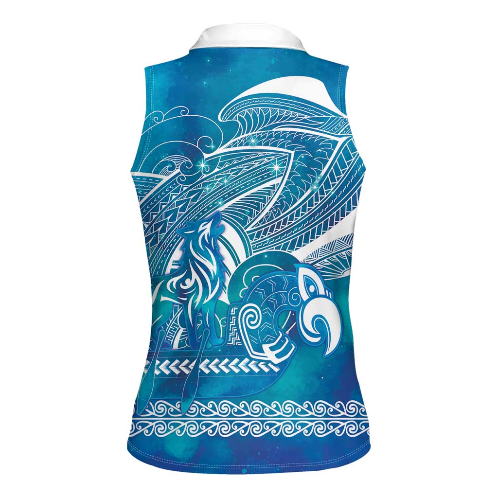 Kuri Dog Waka New Zealand Matariki Women Sleeveless Polo Shirt Ocean Sharks Maori Tattoo