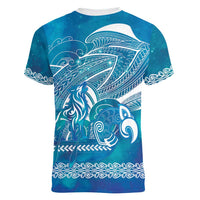 Kuri Dog Waka New Zealand Matariki Women V-Neck T-Shirt Ocean Sharks Maori Tattoo