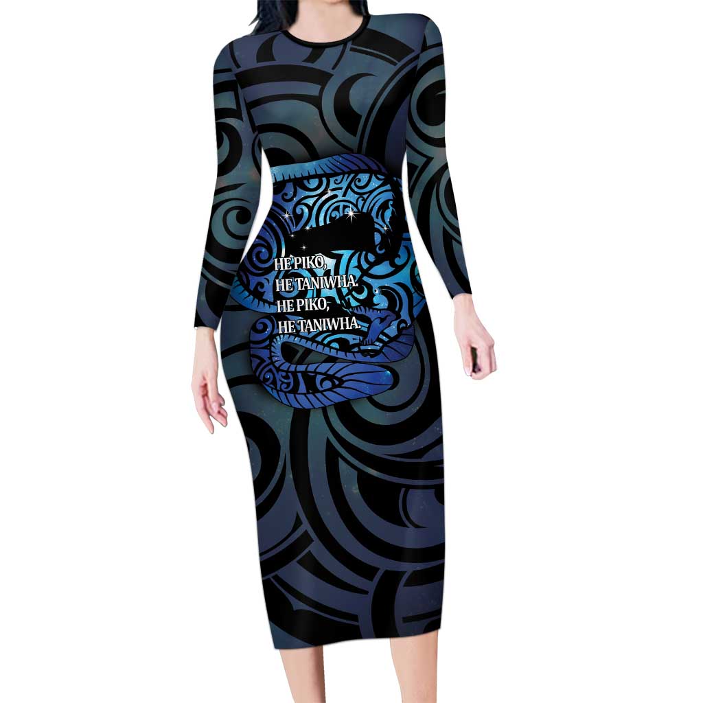 Tuna Eel New Zealand Matariki Family Matching Long Sleeve Bodycon Dress and Hawaiian Shirt He Piko He Taniwha Maori Pattern