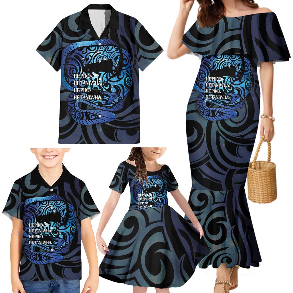 Tuna Eel New Zealand Matariki Family Matching Mermaid Dress and Hawaiian Shirt He Piko He Taniwha Maori Pattern