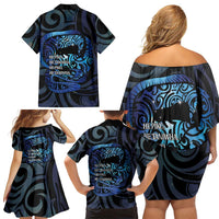 Tuna Eel New Zealand Matariki Family Matching Off Shoulder Short Dress and Hawaiian Shirt He Piko He Taniwha Maori Pattern