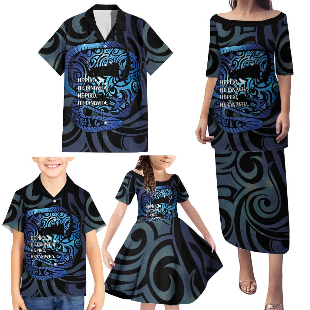 Tuna Eel New Zealand Matariki Family Matching Puletasi and Hawaiian Shirt He Piko He Taniwha Maori Pattern