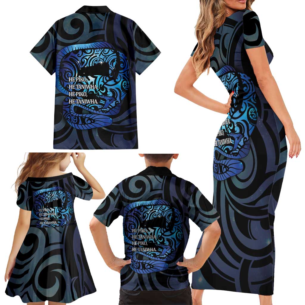 Tuna Eel New Zealand Matariki Family Matching Short Sleeve Bodycon Dress and Hawaiian Shirt He Piko He Taniwha Maori Pattern