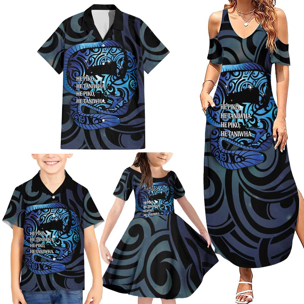 Tuna Eel New Zealand Matariki Family Matching Summer Maxi Dress and Hawaiian Shirt He Piko He Taniwha Maori Pattern