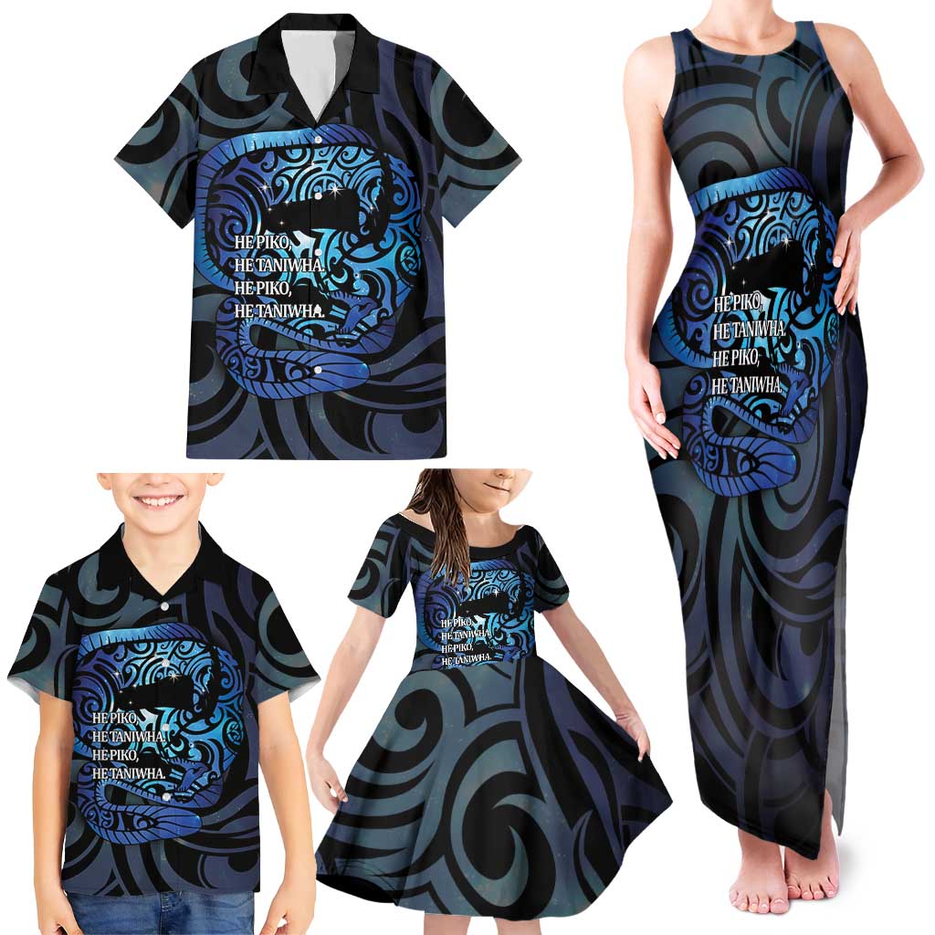 Tuna Eel New Zealand Matariki Family Matching Tank Maxi Dress and Hawaiian Shirt He Piko He Taniwha Maori Pattern