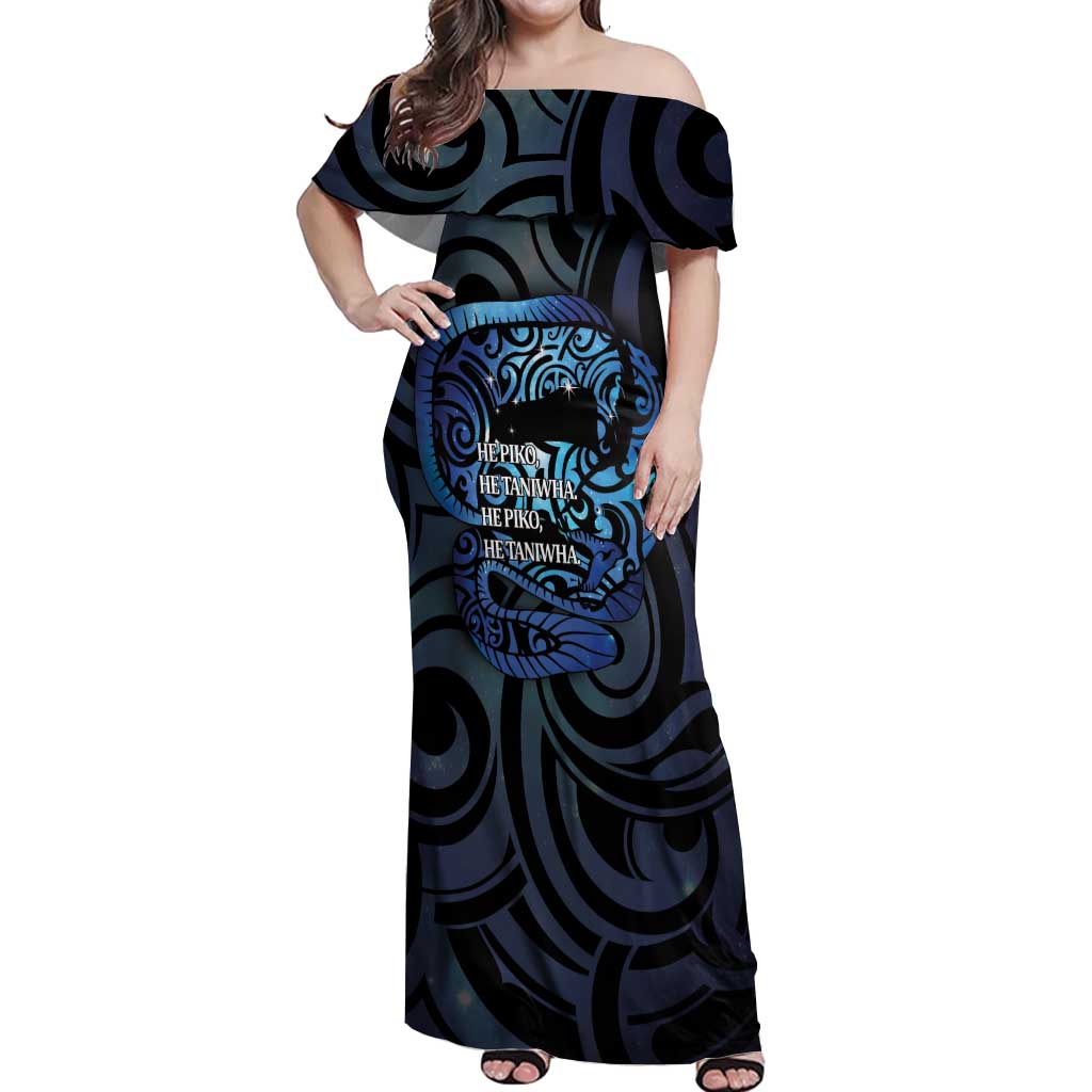 Tuna Eel New Zealand Matariki Off Shoulder Maxi Dress He Piko He Taniwha Maori Pattern