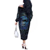 Tuna Eel New Zealand Matariki Off The Shoulder Long Sleeve Dress He Piko He Taniwha Maori Pattern
