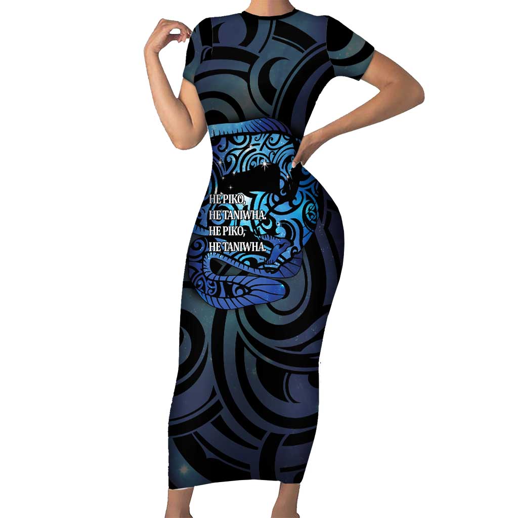 Tuna Eel New Zealand Matariki Short Sleeve Bodycon Dress He Piko He Taniwha Maori Pattern