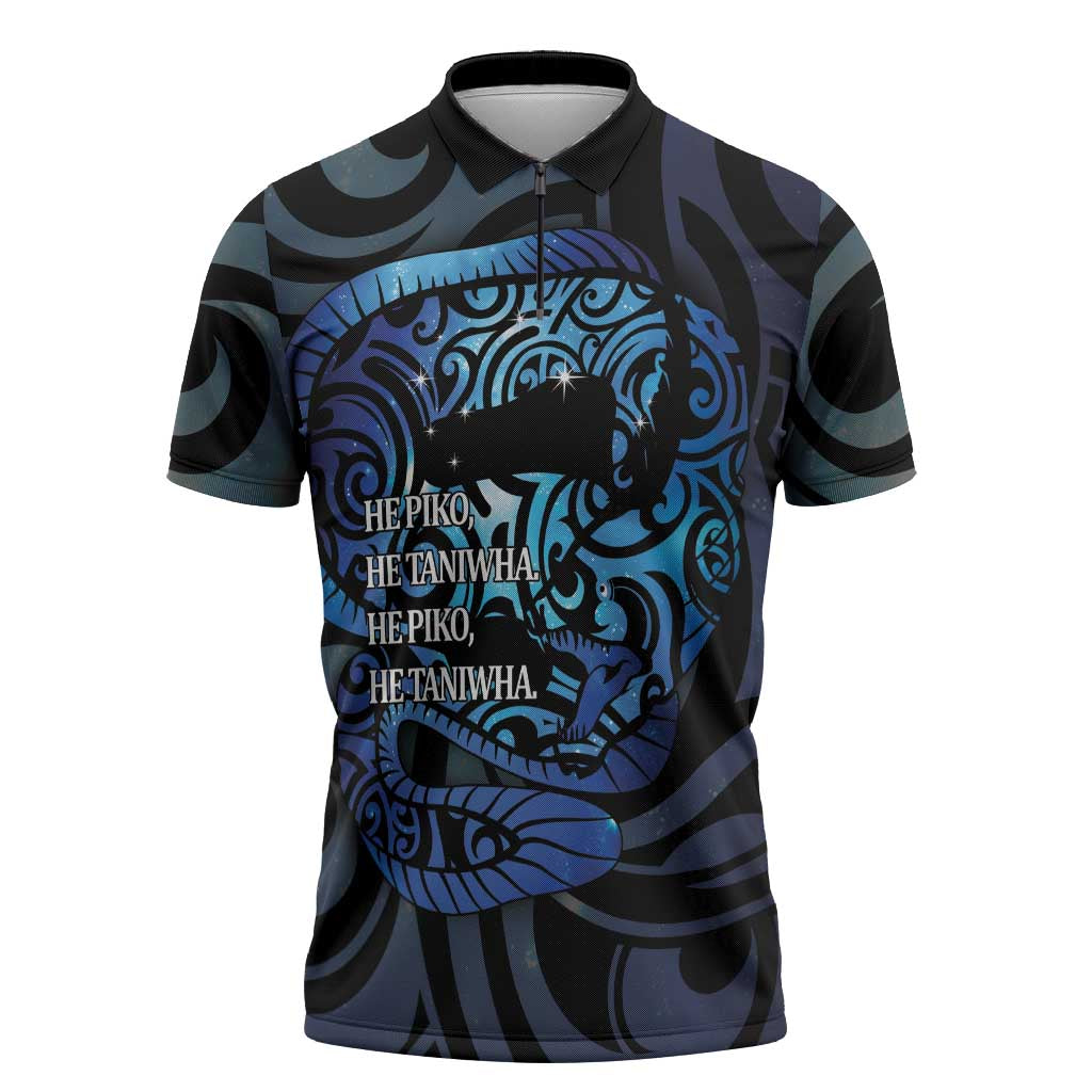 Tuna Eel New Zealand Matariki Zipper Polo Shirt He Piko He Taniwha Maori Pattern