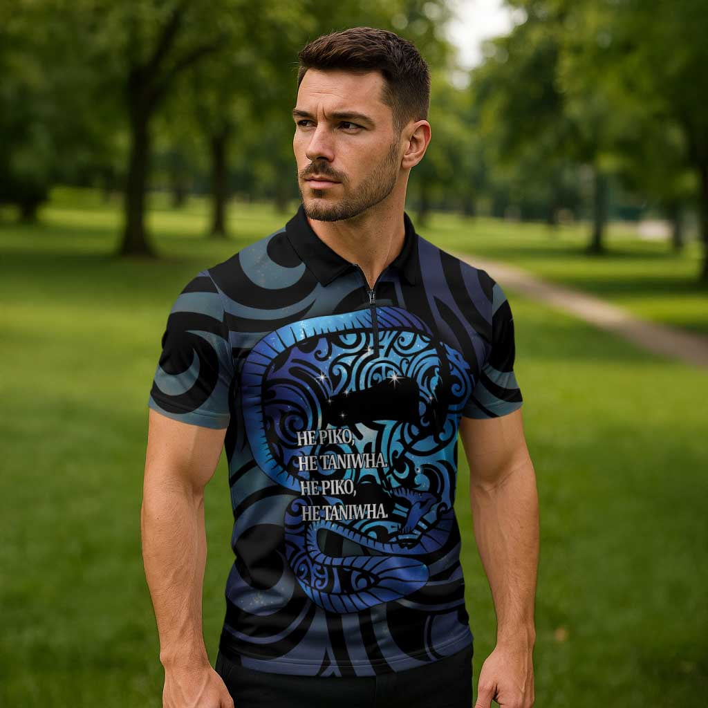 Tuna Eel New Zealand Matariki Zipper Polo Shirt He Piko He Taniwha Maori Pattern