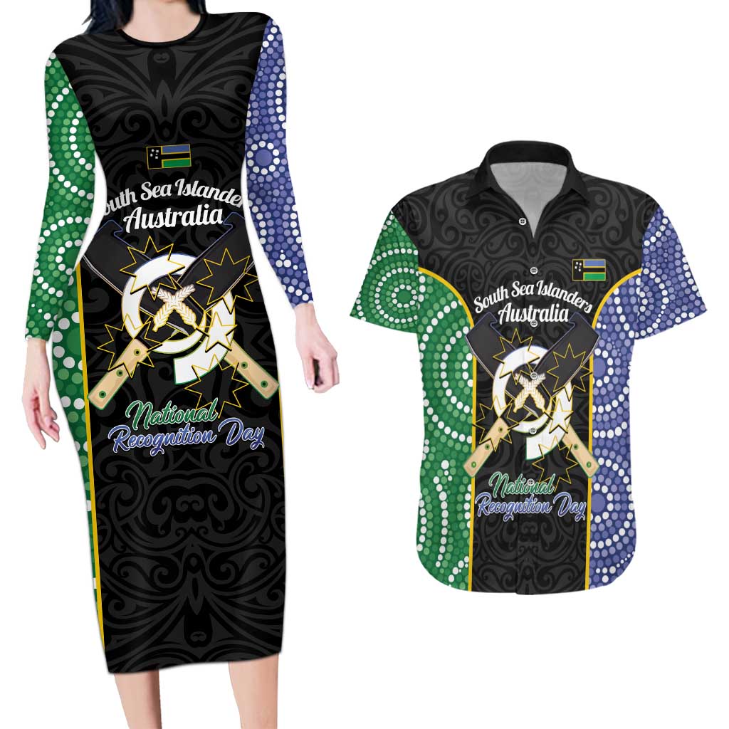 Personalised South Sea Islanders National Recognition Day Couples Matching Long Sleeve Bodycon Dress and Hawaiian Shirt Australia Aboriginal Vanuatu Pig Tusk