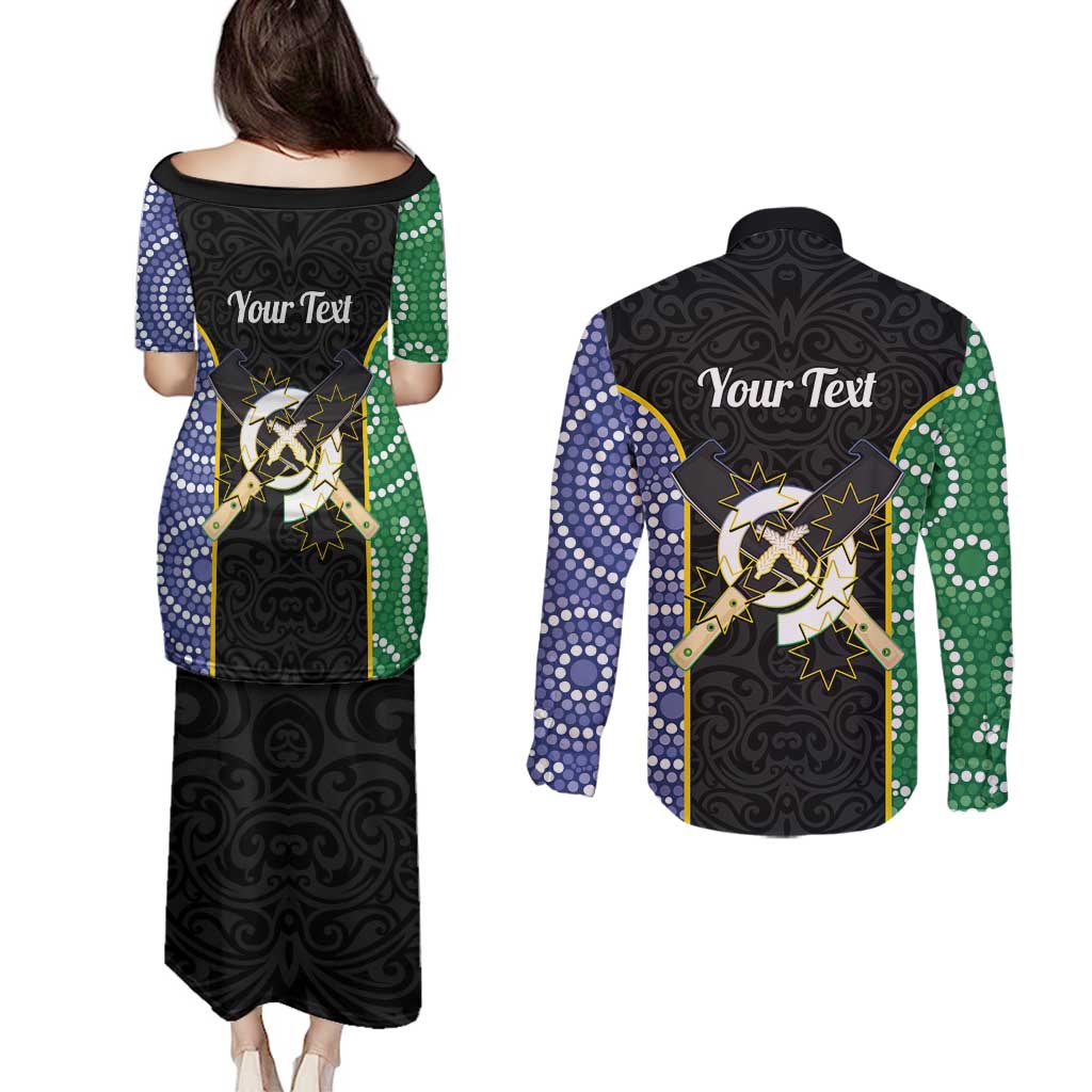 Personalised South Sea Islanders National Recognition Day Couples Matching Puletasi and Long Sleeve Button Shirt Australia Aboriginal Vanuatu Pig Tusk