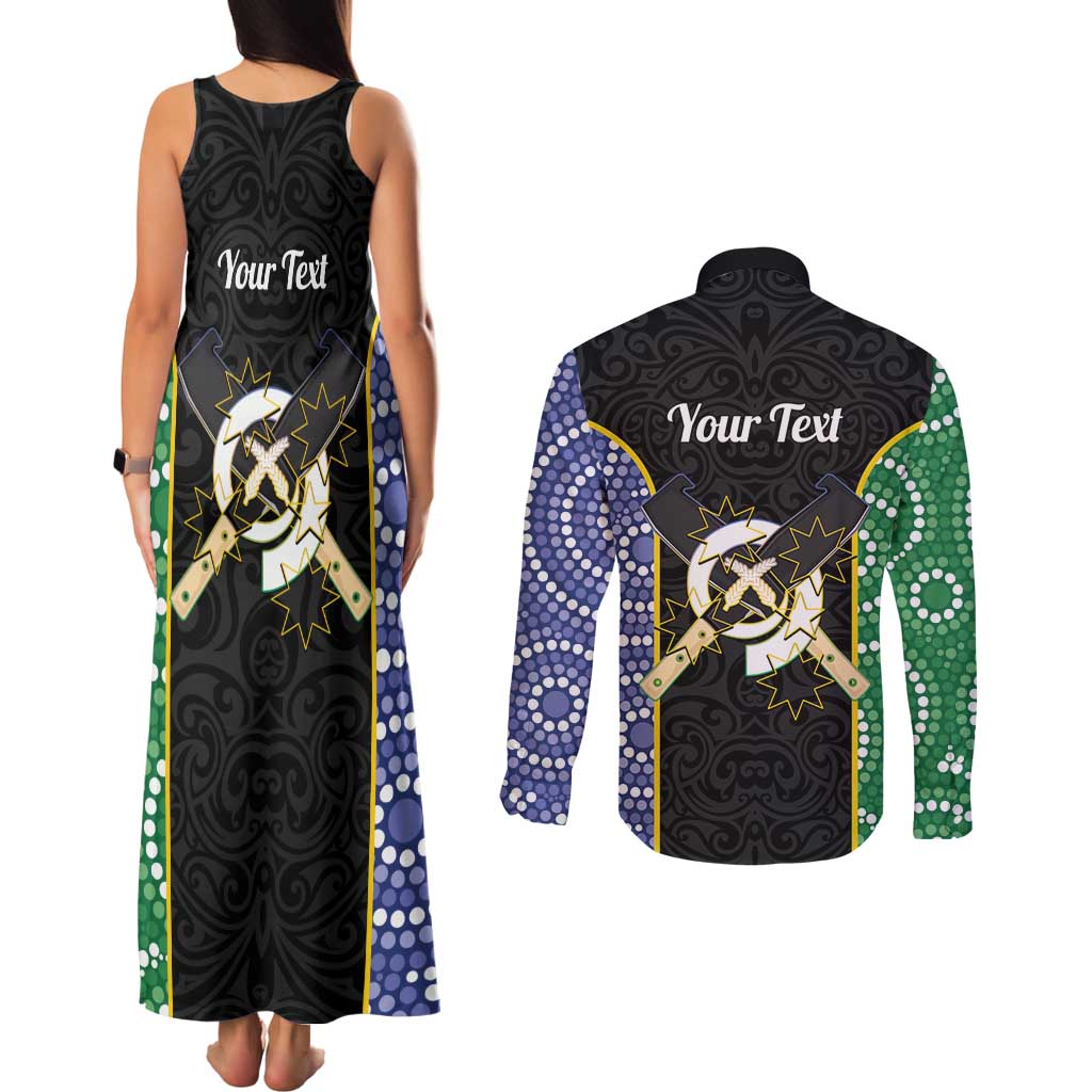 Personalised South Sea Islanders National Recognition Day Couples Matching Tank Maxi Dress and Long Sleeve Button Shirt Australia Aboriginal Vanuatu Pig Tusk