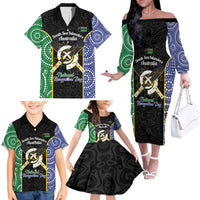 Personalised South Sea Islanders National Recognition Day Family Matching Off The Shoulder Long Sleeve Dress and Hawaiian Shirt Australia Aboriginal Vanuatu Pig Tusk