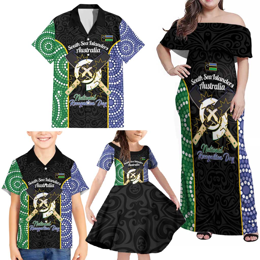 Personalised South Sea Islanders National Recognition Day Family Matching Off Shoulder Maxi Dress and Hawaiian Shirt Australia Aboriginal Vanuatu Pig Tusk
