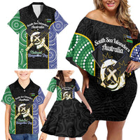 Personalised South Sea Islanders National Recognition Day Family Matching Off Shoulder Short Dress and Hawaiian Shirt Australia Aboriginal Vanuatu Pig Tusk