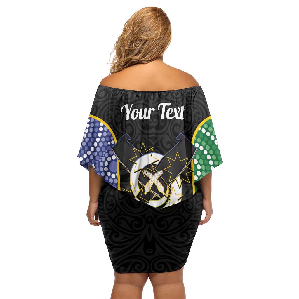 Personalised South Sea Islanders National Recognition Day Family Matching Off Shoulder Short Dress and Hawaiian Shirt Australia Aboriginal Vanuatu Pig Tusk