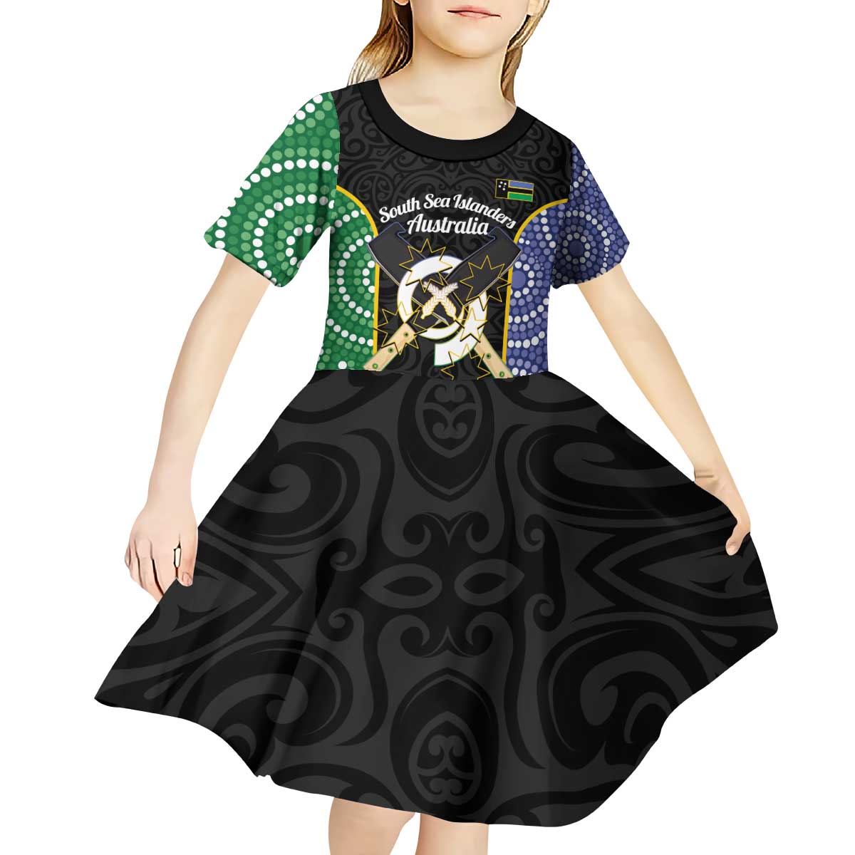 Personalised South Sea Islanders National Recognition Day Kid Short Sleeve Dress Australia Aboriginal Vanuatu Pig Tusk