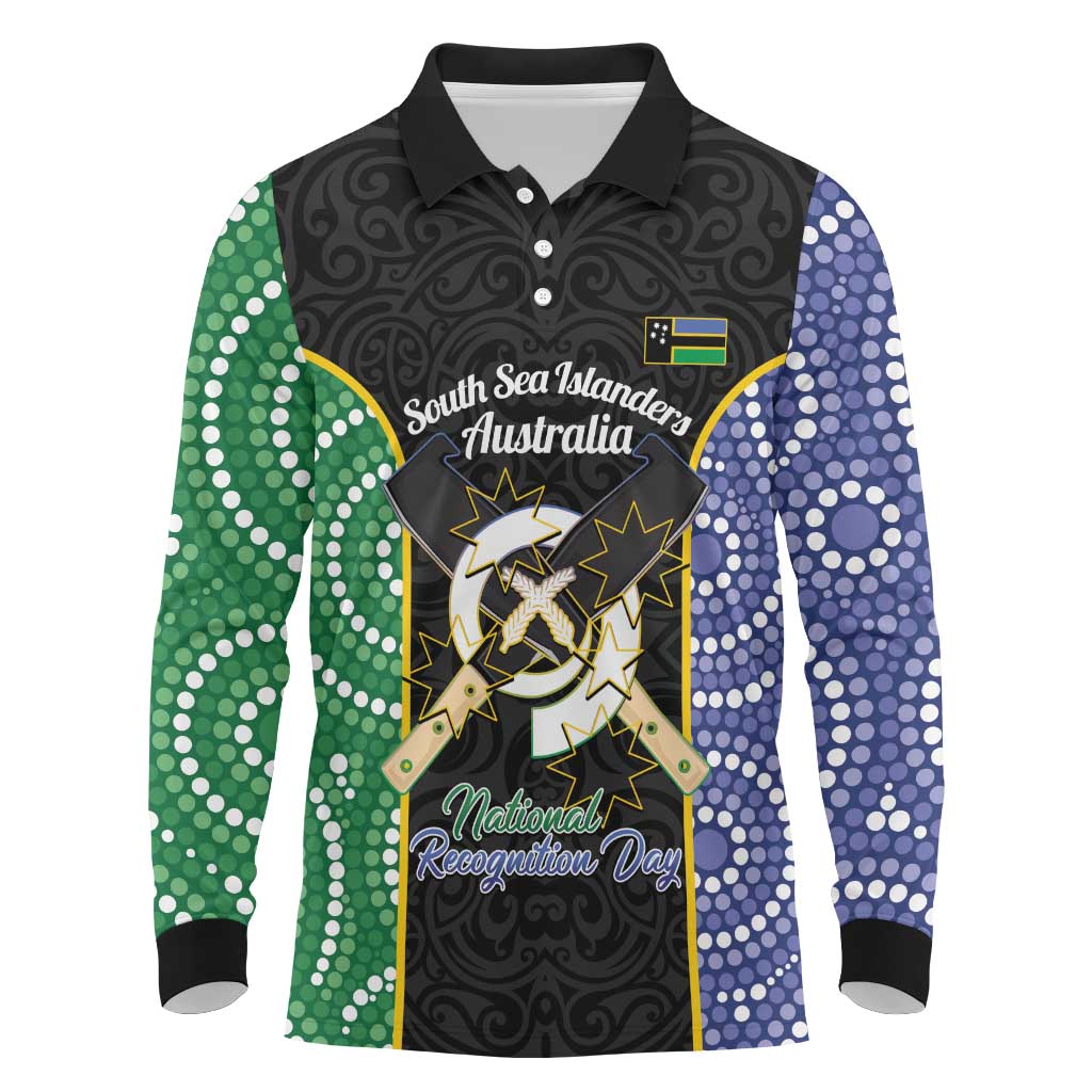 Personalised South Sea Islanders National Recognition Day Long Sleeve Polo Shirt Australia Aboriginal Vanuatu Pig Tusk