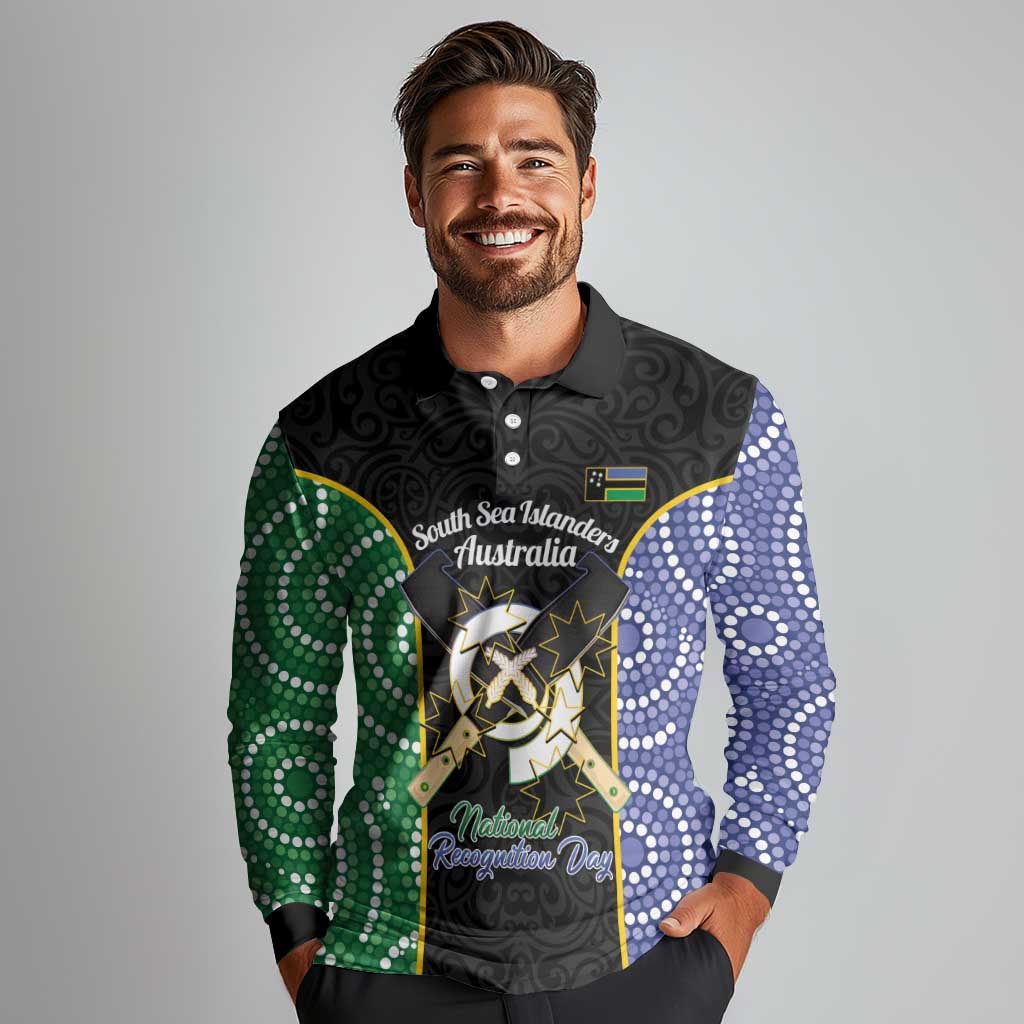Personalised South Sea Islanders National Recognition Day Long Sleeve Polo Shirt Australia Aboriginal Vanuatu Pig Tusk